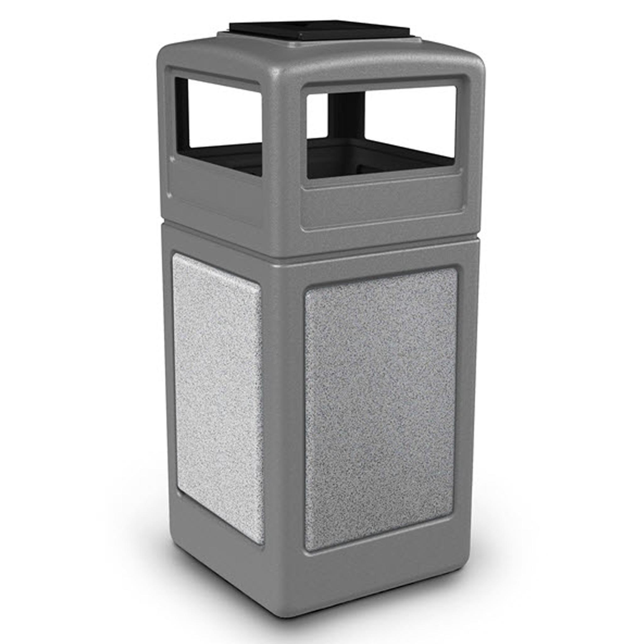 PolyTec™ Trash Container, 42-Gallon Square, Stone Panels, Ashtray