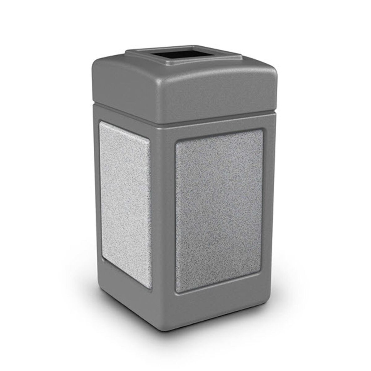 PolyTec™ Trash Container, 42-Gallon Square, Stone Panels, Open-Top Lid ...