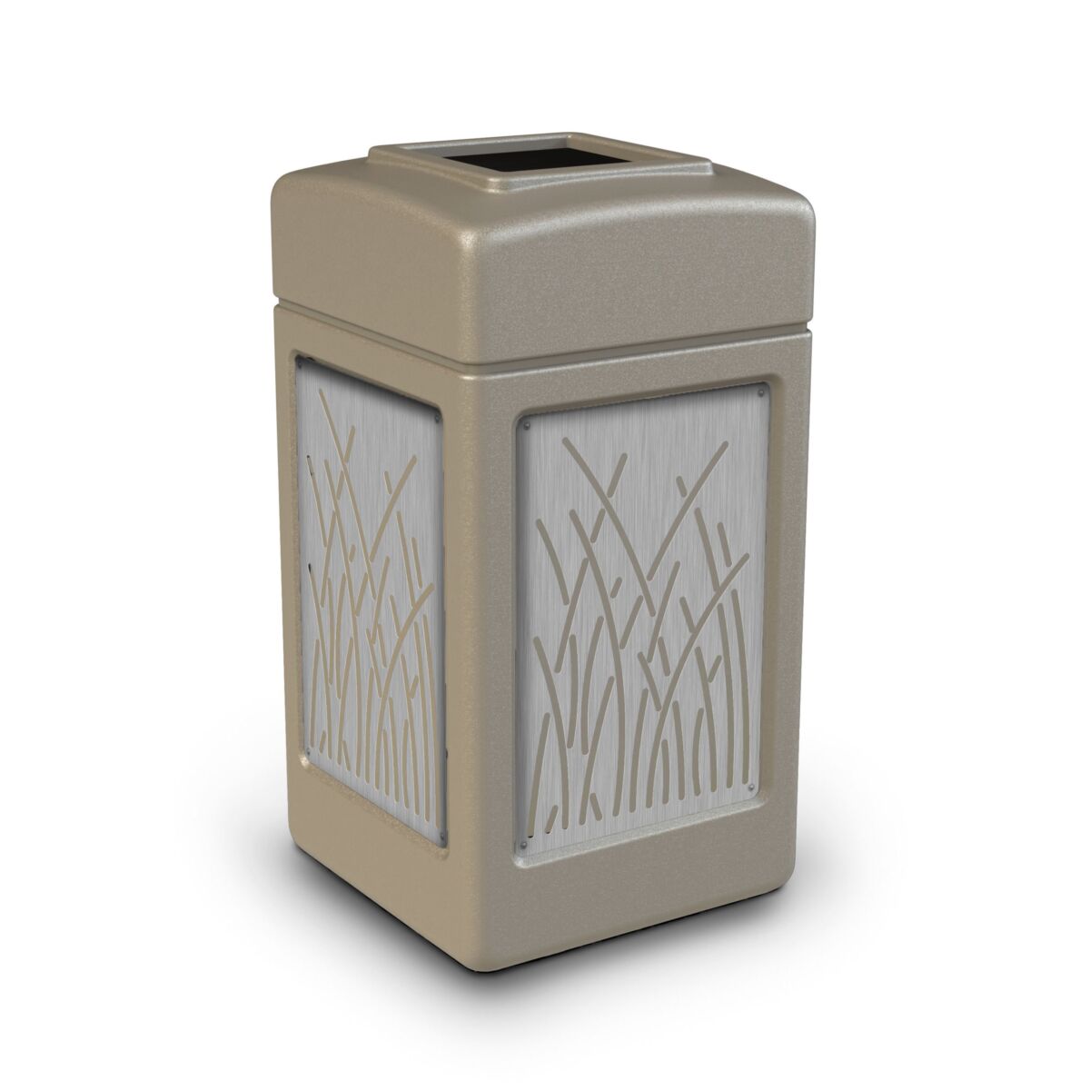 PolyTec™ Trash Container, 42-Gallon Square, Stainless Steel Panels ...