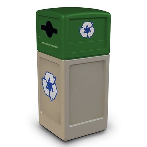 PolyTec™ Recycling Container, 42-Gallon Square, Dome Lid, Mixed ...