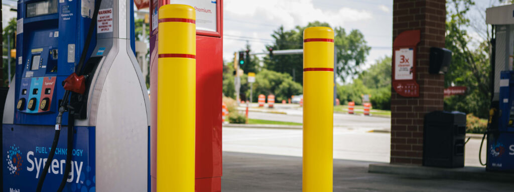 bollard covers around a gas pump