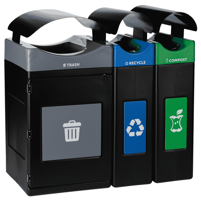 Avante™ Series Triple Stream Black Trash/Recycling/Composting Container - Image 2