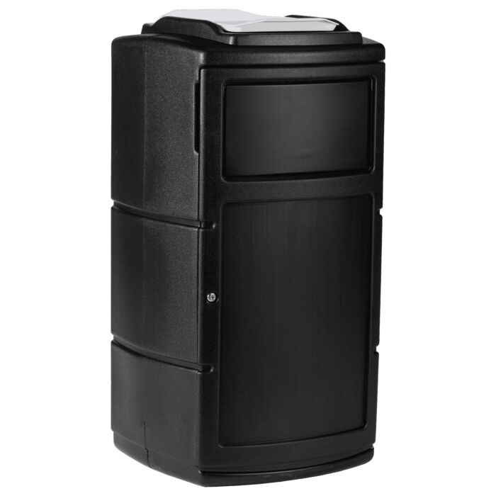 PolyTec™ Side Entry Trash Receptacle, 25-Gallon Square, Tray, Dual Flipper Lid, Dome Top