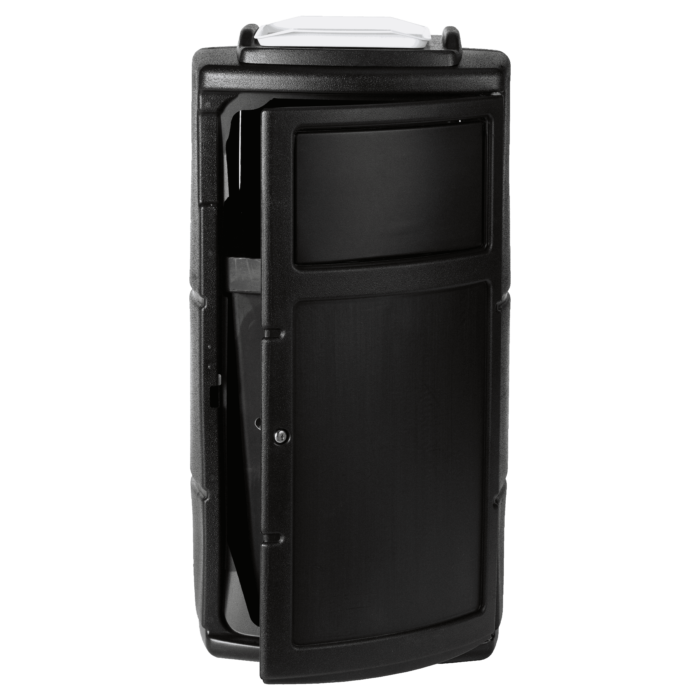 PolyTec™ Side Entry Trash Receptacle, 25-Gallon Square, Tray, Dual Flipper Lid, Dome Top - Image 3