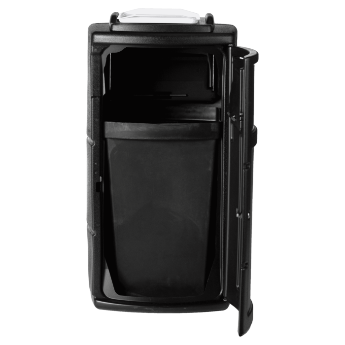 PolyTec™ Side Entry Trash Receptacle, 25-Gallon Square, Tray, Dual Flipper Lid, Dome Top - Image 4