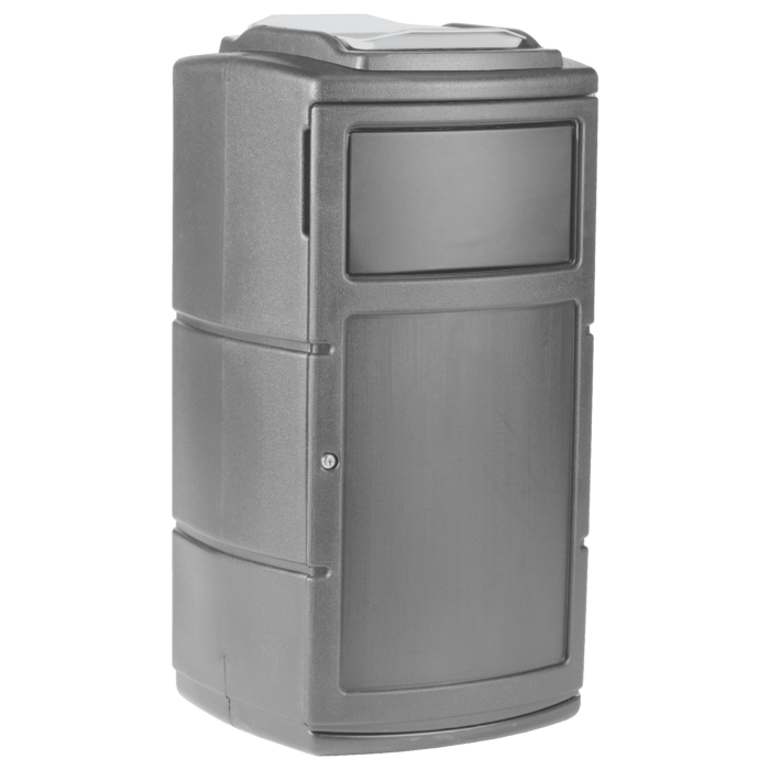 PolyTec™ Side Entry Trash Receptacle, 25-Gallon Square, Tray, Dual Flipper Lid, Dome Top - Image 2